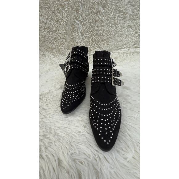 Forever 21 Black Studded Buckle Ankle Boots Size 7.5 NWT Western Style Booties - Picture 5 of 13